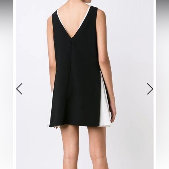 Cinq à Sept  Two Tone Silk Ivory and Black Sleeveless Ring Detail Mini Dress - Picture 3 of 16